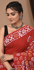Pure Red Jaipuri Handblock Print Cotton Mulmul Saree