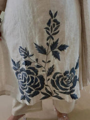 Women White Cotton Embroidery Kurta Pant and Dupatta set