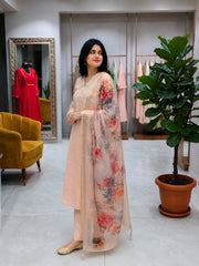 Women Peach Roman Silk Kurta Pant and Dupatta set