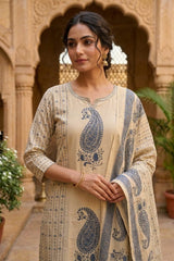 Women Blue Carrie Cotton Kurta Pant and Dupatta set