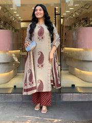 Women Red Carrie Cotton Kurta Pant and Dupatta set