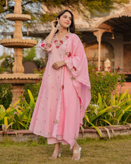 Women Pink Cotton Embroidery Boutique Kurta Pant and Dupatta set