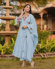 Women Blue Cotton Embroidery Boutique Kurta Pant and Dupatta set
