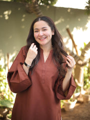 Women Brown Cotton Heart Embroidery Palazzo Co-Ord set