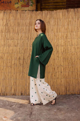 Women Green Cotton Heart Embroidery Palazzo Co-Ord set