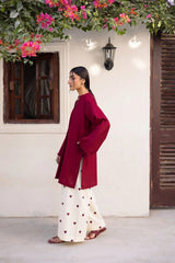 Women Rani Pink Cotton Hear Embroidery Palazzo Co-Ord set