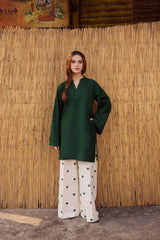 Women Green Cotton Heart Embroidery Palazzo Co-Ord set