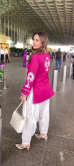 Women Pink Cotton Front Back Embroidery Co-Ord set