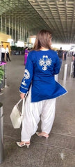 Women Navy Blue Cotton Front Back Embroidery Co-Ord set