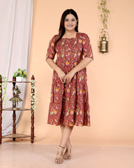 Women Brown Cotton Middi Gown