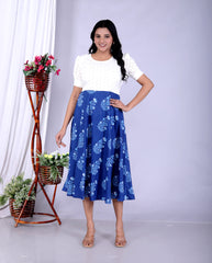 Women Schifli Big Blue Cotton Middi Gown