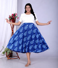 Women Schifli Big Blue Cotton Middi Gown