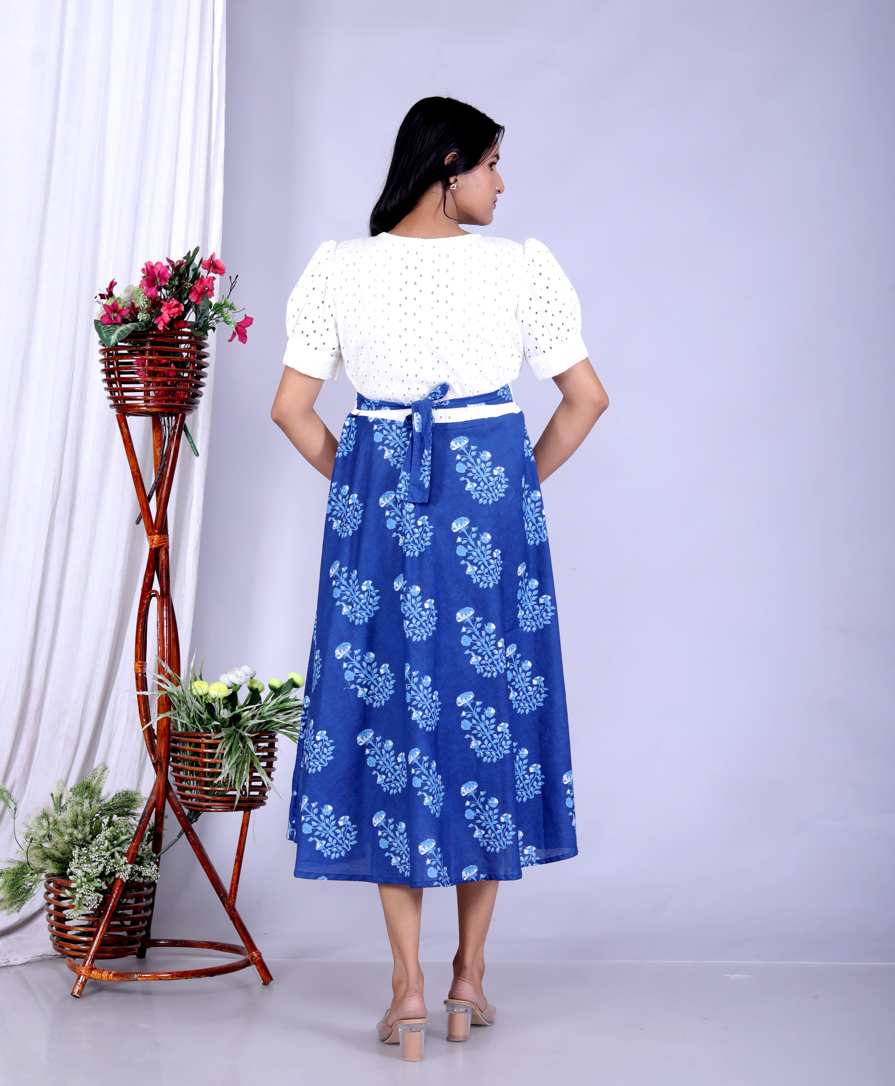 Women Schifli Big Blue Cotton Middi Gown