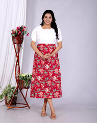 Women Schifli Red Multicolor Cotton Middi Gown