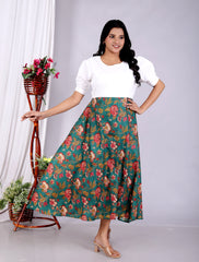 Women Schifli Green Multicolor Cotton Middi Gown