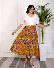 Women Schifli Yellow Multicolor Cotton Middy Gown