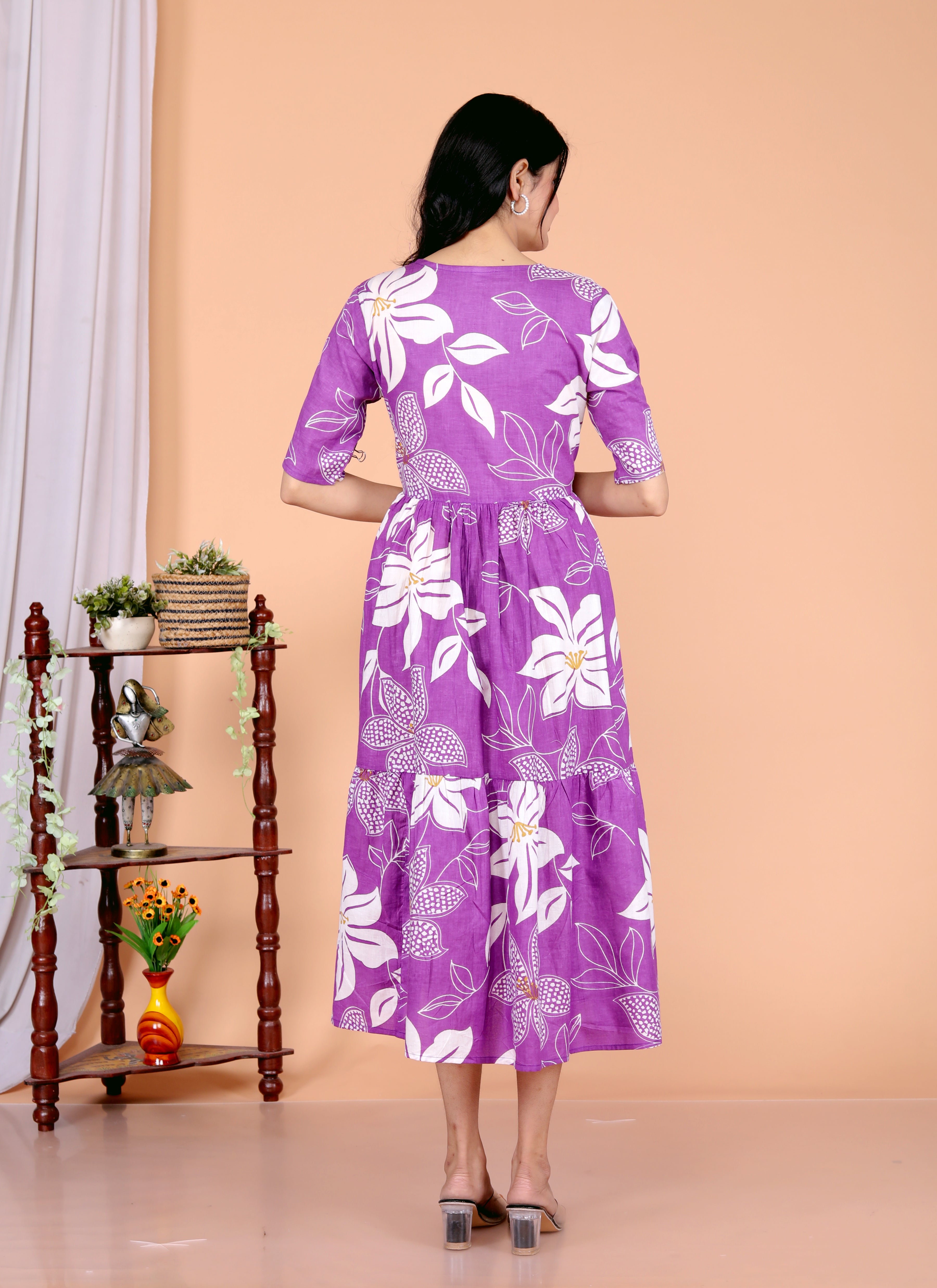 Women Purple Cotton Middy Gown