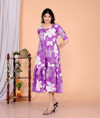 Women Purple Cotton Middy Gown