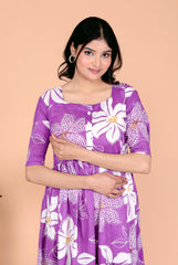 Women Purple Cotton Middy Gown