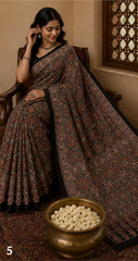 Pure Coffee Handblock Ajrakh Print Modal Silk Saree