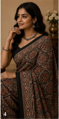 Pure Coffee Handblock Ajrakh Print Modal Silk Saree