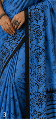Pure Royal Blue Handblock print Ajrakh Modal Silk Saree