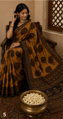 Pure Mustard Handblock Ajrakh Print Modal Silk Saree
