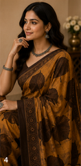 Pure Mustard Handblock Ajrakh Print Modal Silk Saree