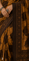 Pure Mustard Handblock Ajrakh Print Modal Silk Saree