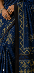 Pure Navy Blue Handblock Ajrakh Print Modal Silk Saree