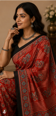 Pure Rust Red Handblock Ajrakh Print Modal Silk Saree