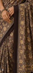 Pure Charcoal Grey Handblock Ajrakh Print Modal Silk Saree