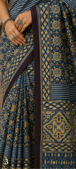 Pure Indigo Blue Handblock Ajrakh Print Modal Silk Saree