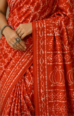 Pure Scarlet Red Handblock Ajrakh Print Modal Silk Saree