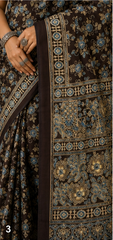 Pure Greyish Black Handblock Ajrakh Print Modal Silk Saree