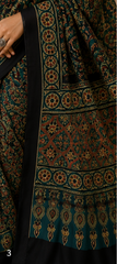 Pure Emerald Green Handblock Ajrakh Print Modal Silk Saree