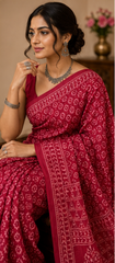 Pure Rani Pink Handblock Ajrakh Print Modal Silk Saree