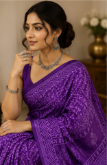 Pure Purple Handblock Ajrakh Print Modal Silk Saree