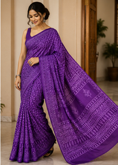 Pure Purple Handblock Ajrakh Print Modal Silk Saree
