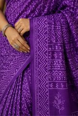 Pure Purple Handblock Ajrakh Print Modal Silk Saree