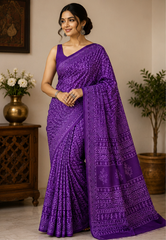 Pure Purple Handblock Ajrakh Print Modal Silk Saree