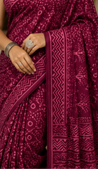 Pure Burgundy Handblock Ajrakh Print Modal Silk Saree