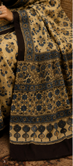 Pure Fawn Beige Handblock Ajrakh Print Modal Silk Saree
