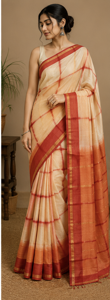 Pure Lal Paar Block Print Chanderi Silk Saree