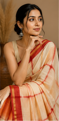 Pure Lal Paar Block Print Chanderi Silk Saree