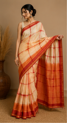 Pure Lal Paar Block Print Chanderi Silk Saree