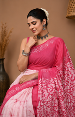 Pure Pink Handblock Print Cotton Mulmul Saree