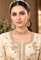 Women Off-White Premium Roman Glass Embroidery Kurta Pant and Dupatta set