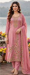 Women Premium Mauve Mul Chanderi Embroidery Kurta Pant and Dupatta set