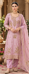 Women Premium Pastel Pink Embroidery Kurta Pant and Dupatta set